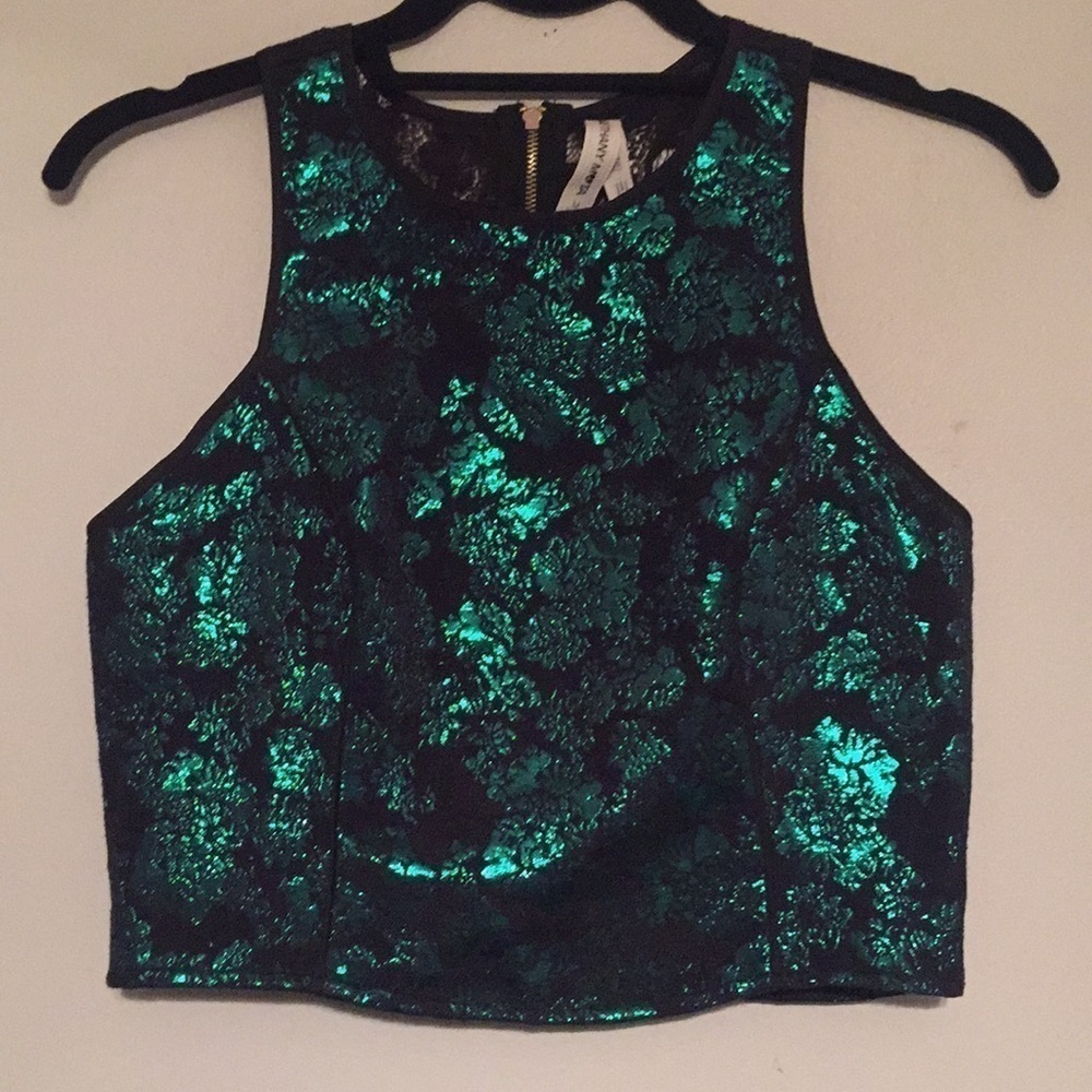 Blue/green metallic crop top